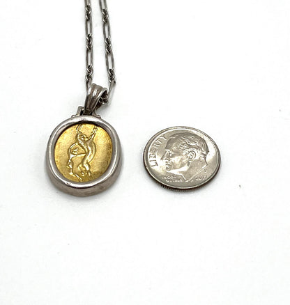 Ilias Lalaounis 18K Gold Coin Pendant Set in Sterling Silver
