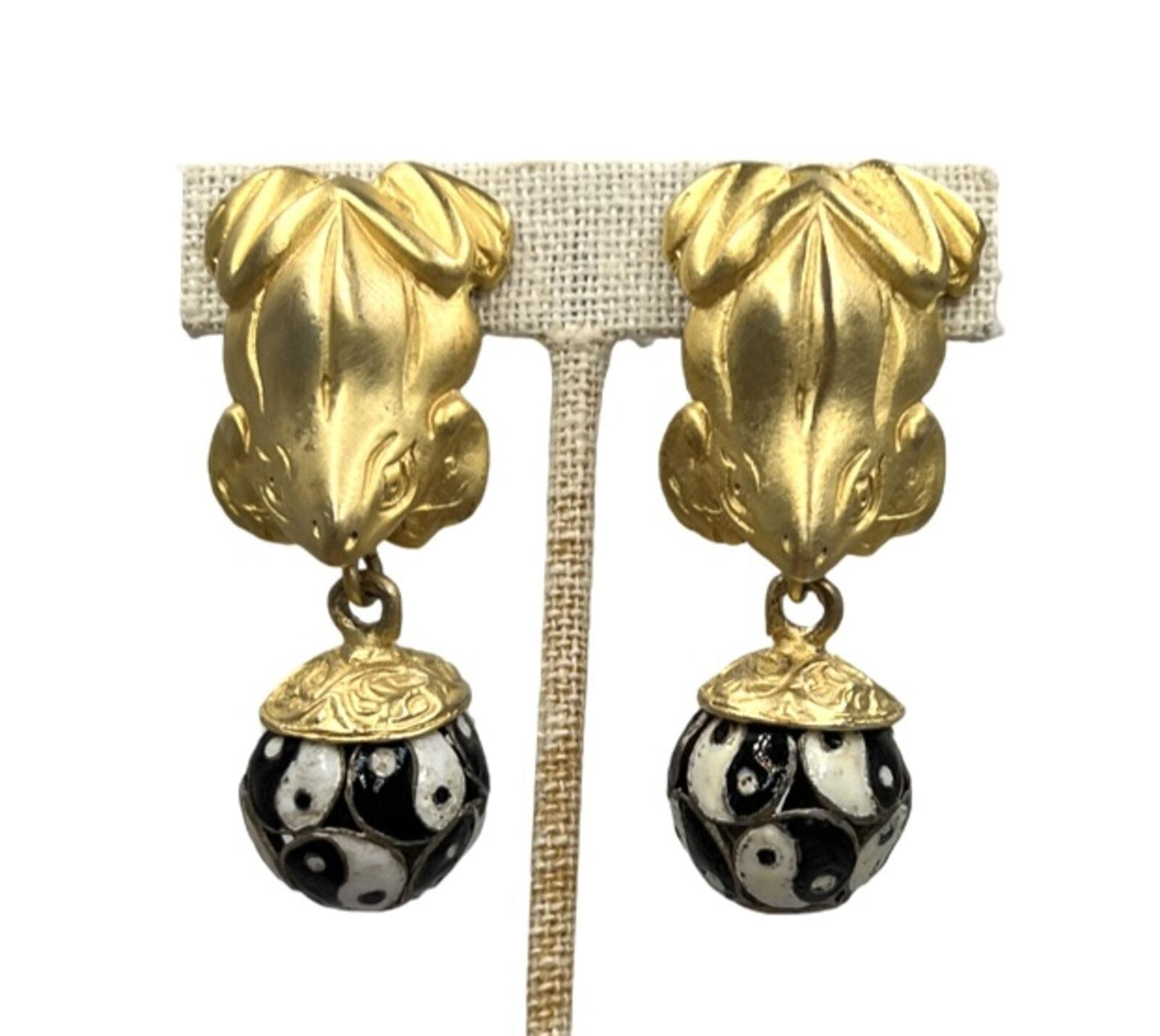 Glenn Miller Anne Turk Tree Frog Yin-Yang Cloisonné Earrings