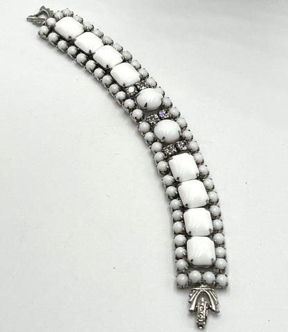 Silvertone Milk Glass Parure 4-pc Matched Jewelry Set