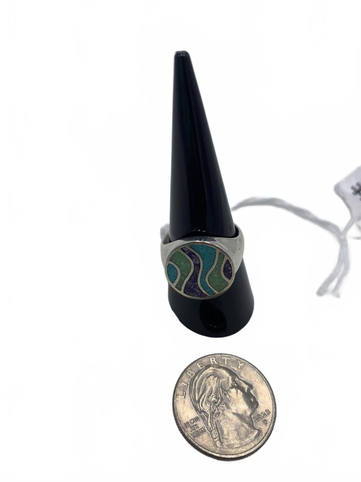 Coleman Co Sterling Silver Ring with Turquoise, Amethyst & Peridot INlay