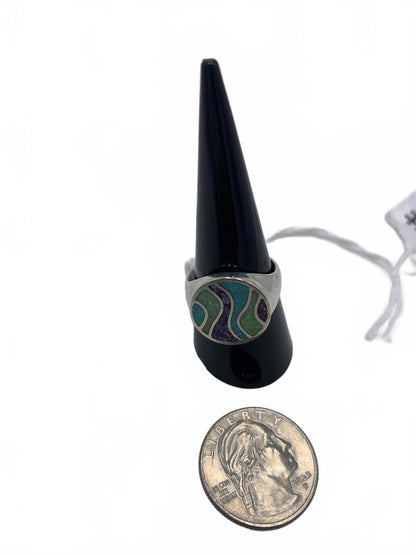 Coleman Co Sterling Silver Ring with Turquoise, Amethyst & Peridot INlay