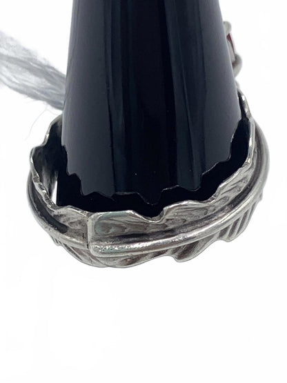 Twin Rubies Set in Sterling Silver Native Floral & Feather Motif Ring (Size 7)