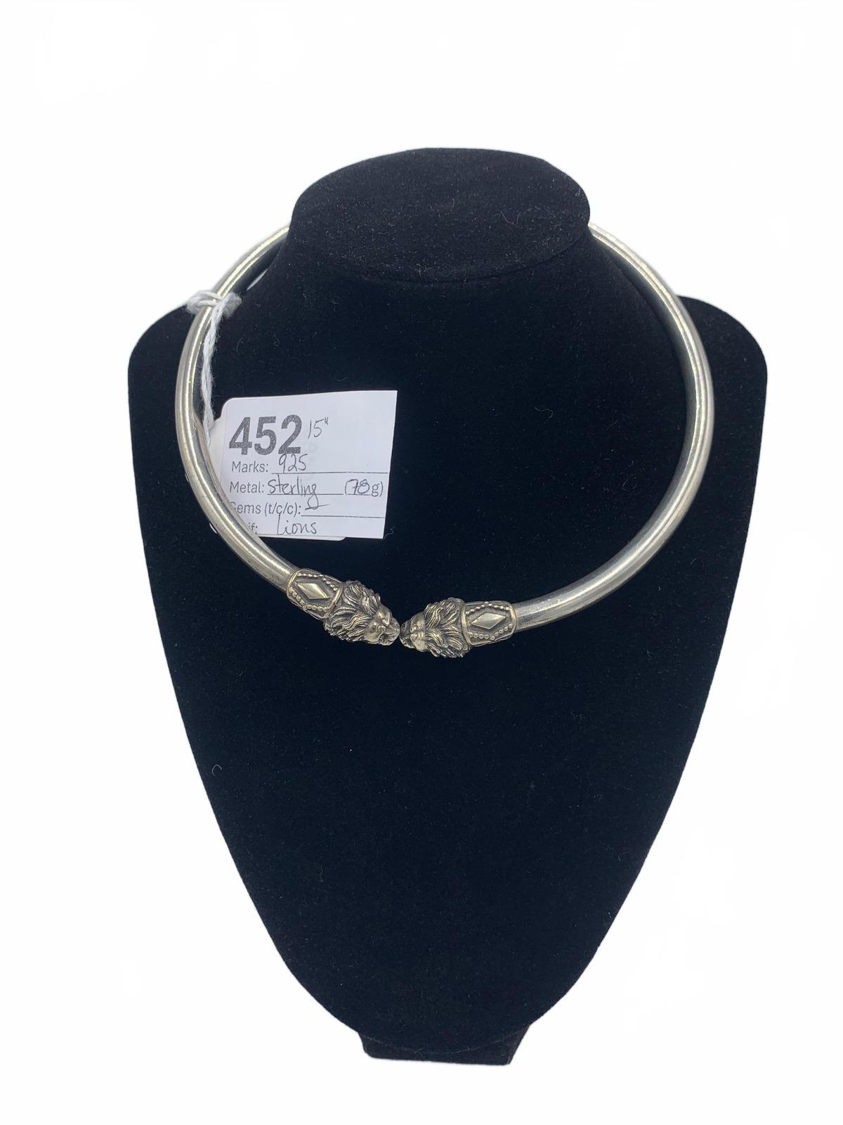 Lion's Head-motif Sterling Silver Hinged Choker