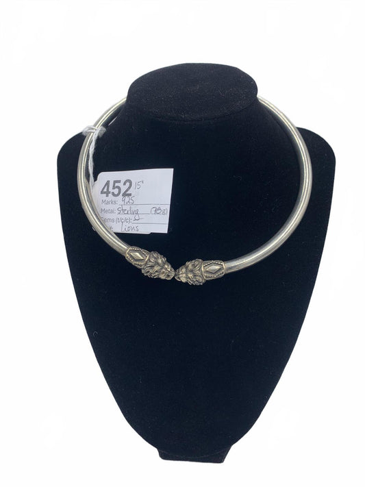 Lion's Head-motif Sterling Silver Hinged Choker
