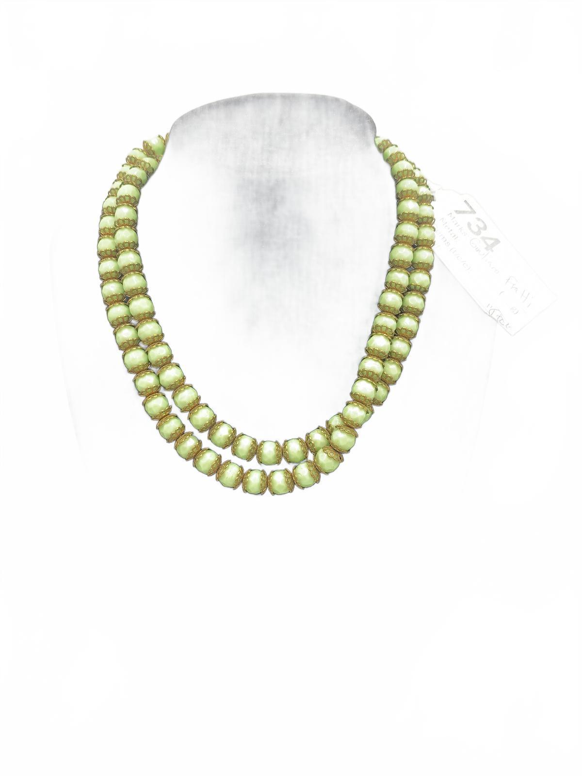 Antique Giuliano Fratti Beaded Green Glass Necklace with Brass Findings