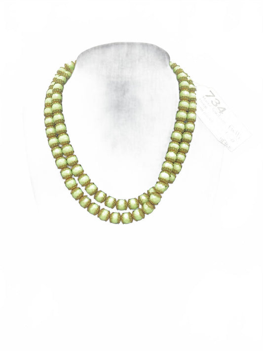 Antique Giuliano Fratti Beaded Green Glass Necklace with Brass Findings