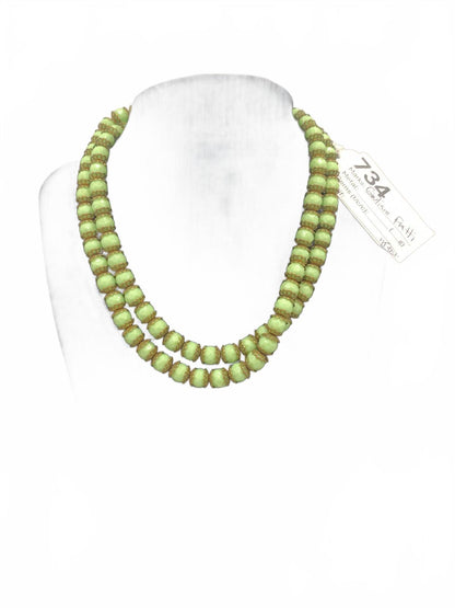 Antique Giuliano Fratti Beaded Green Glass Necklace with Brass Findings