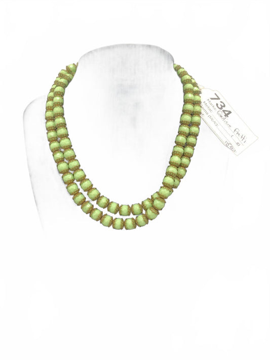 Antique Giuliano Fratti Beaded Green Glass Necklace with Brass Findings