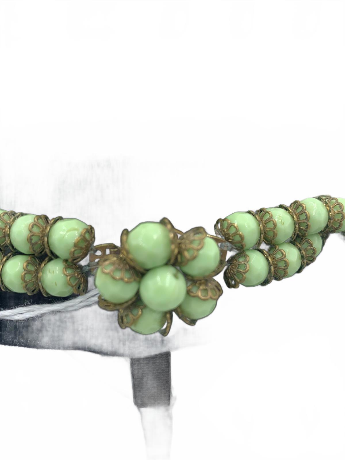 Antique Giuliano Fratti Beaded Green Glass Necklace with Brass Findings