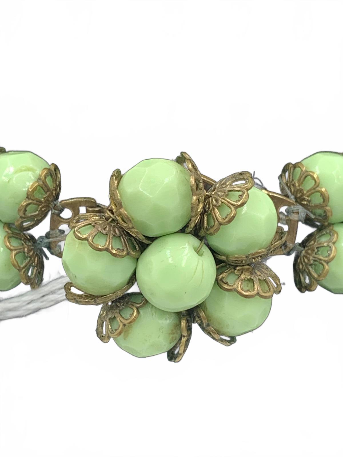 Antique Giuliano Fratti Beaded Green Glass Necklace with Brass Findings