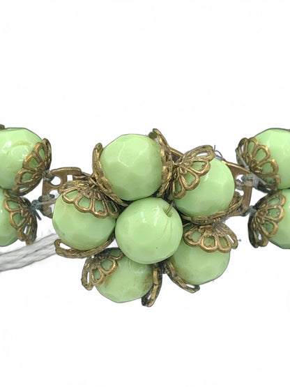 Antique Giuliano Fratti Beaded Green Glass Necklace with Brass Findings