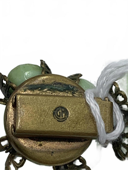 Antique Giuliano Fratti Beaded Green Glass Necklace with Brass Findings