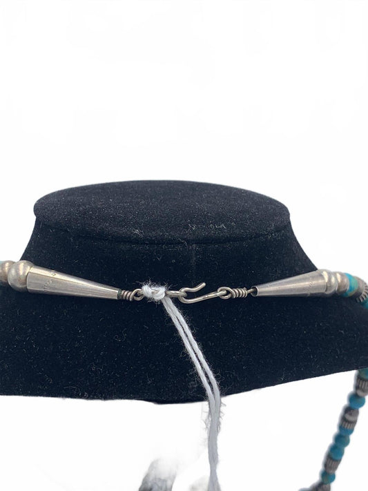 Carol Felley Turquoise Beaded Story Teller Necklace w/Sterling Silver Enhancers