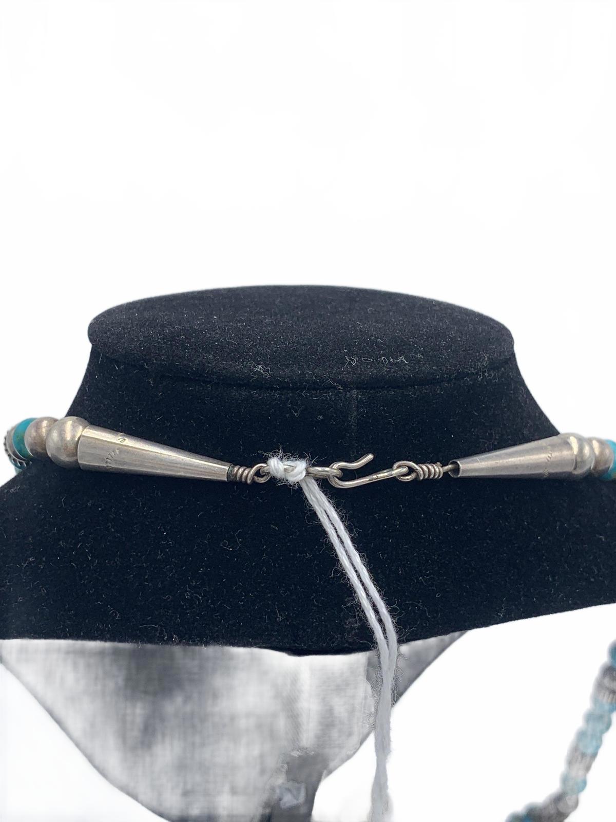 Carol Felley Turquoise Beaded Story Teller Necklace w/Sterling Silver Enhancers