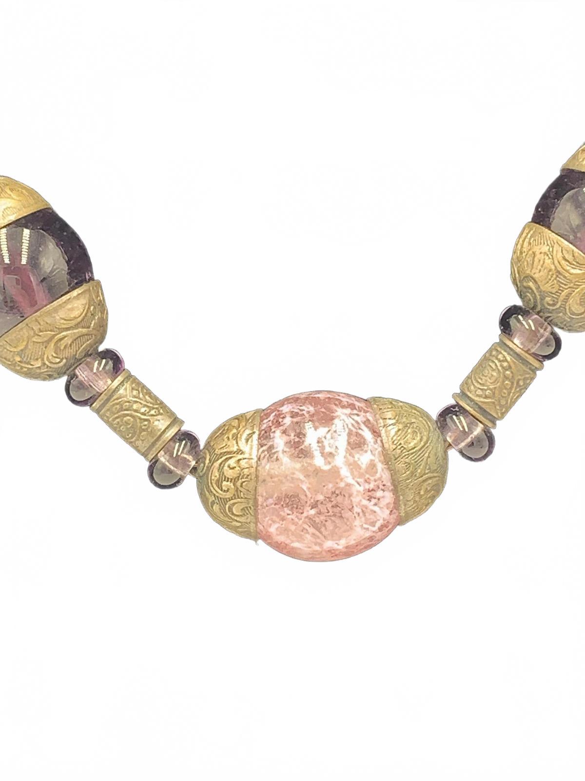 17.5" Neiger Brothers Pink Czech Glass "Egg" Necklace