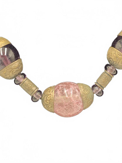17.5" Neiger Brothers Pink Czech Glass "Egg" Necklace