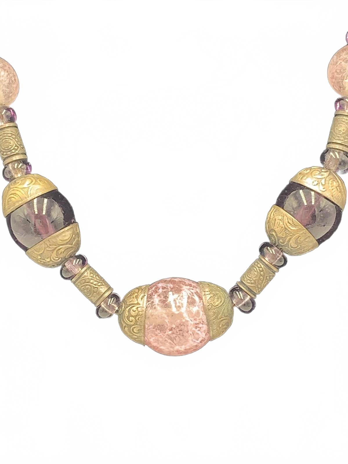 17.5" Neiger Brothers Pink Czech Glass "Egg" Necklace