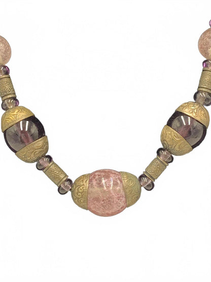 17.5" Neiger Brothers Pink Czech Glass "Egg" Necklace