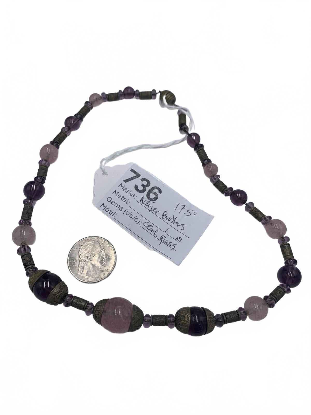 17.5" Neiger Brothers Pink Czech Glass "Egg" Necklace