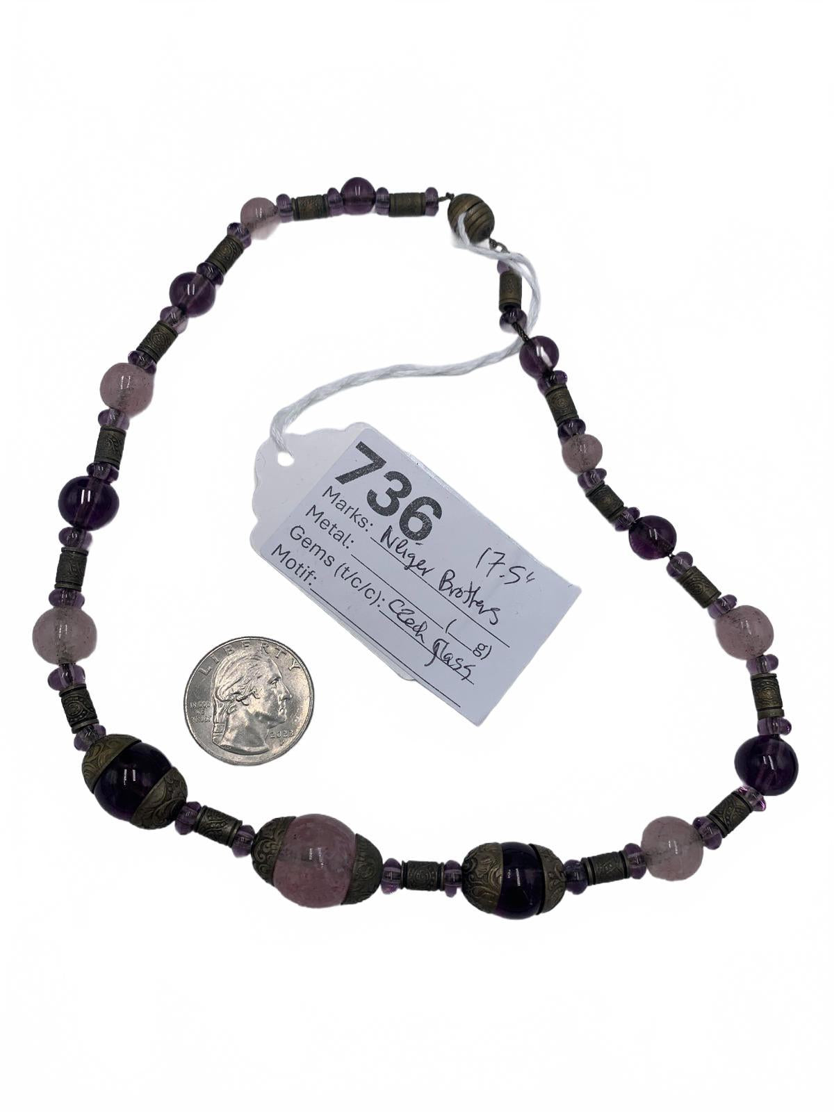 17.5" Neiger Brothers Pink Czech Glass "Egg" Necklace