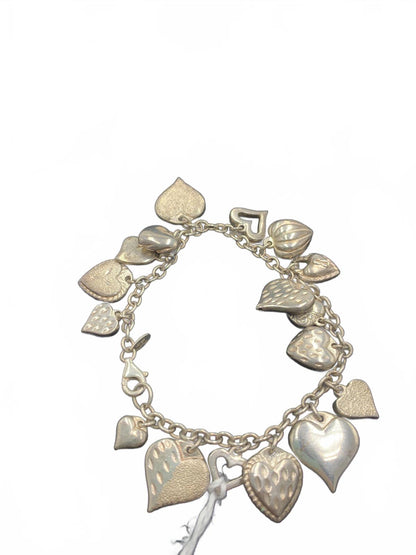 Jacmel Mauritius Puff Hearts and Locks-motif Sterling Silver Charm Bracelet