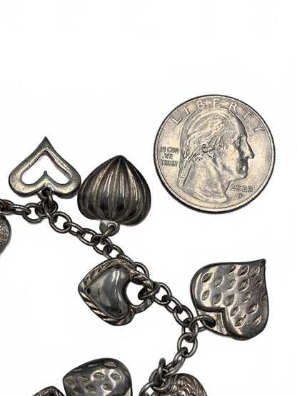 Jacmel Mauritius Puff Hearts and Locks-motif Sterling Silver Charm Bracelet