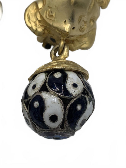 Rare Glenn Miller for Anne Turk Tree Frog Yin-Yang Cloisonné Dangle Earrings