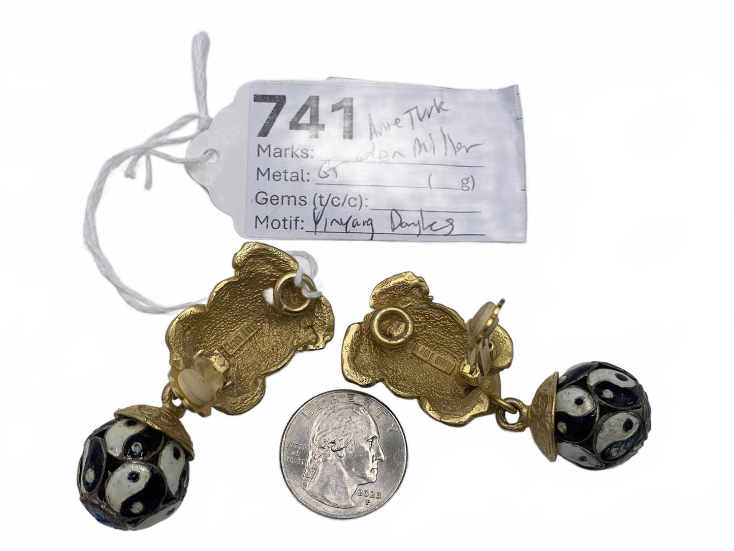 Rare Glenn Miller for Anne Turk Tree Frog Yin-Yang Cloisonné Dangle Earrings