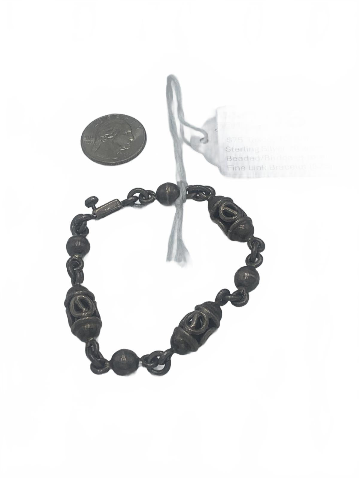 Taxco "TC 226" 925 Sterling Silver 26g Beaded 7" Open Link Bracelet