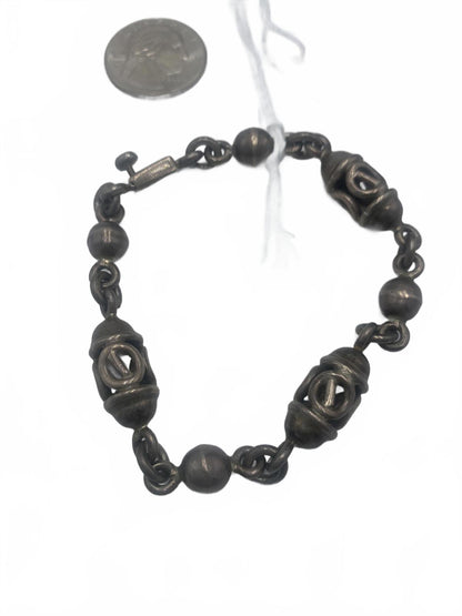 Taxco "TC 226" 925 Sterling Silver 26g Beaded 7" Open Link Bracelet