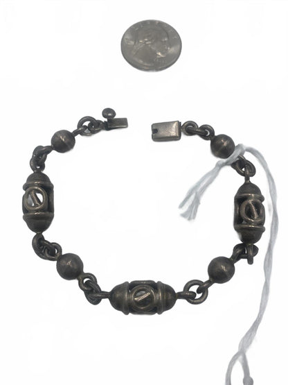 Taxco "TC 226" 925 Sterling Silver 26g Beaded 7" Open Link Bracelet