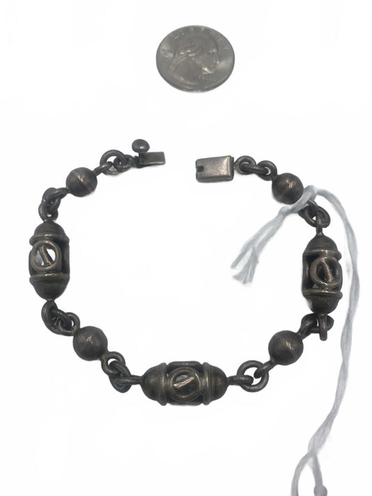 Taxco "TC 226" 925 Sterling Silver 26g Beaded 7" Open Link Bracelet