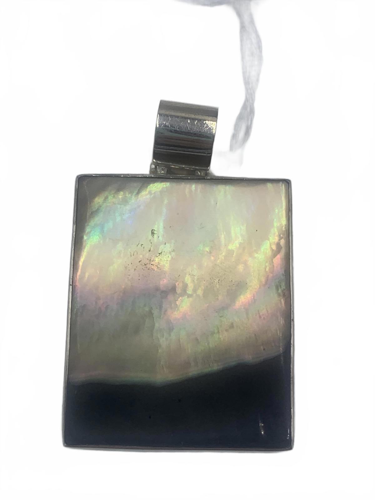 KL Sterling Silver Framed MOP/Abalone/Shell Panel 1.5" Fine Pendant