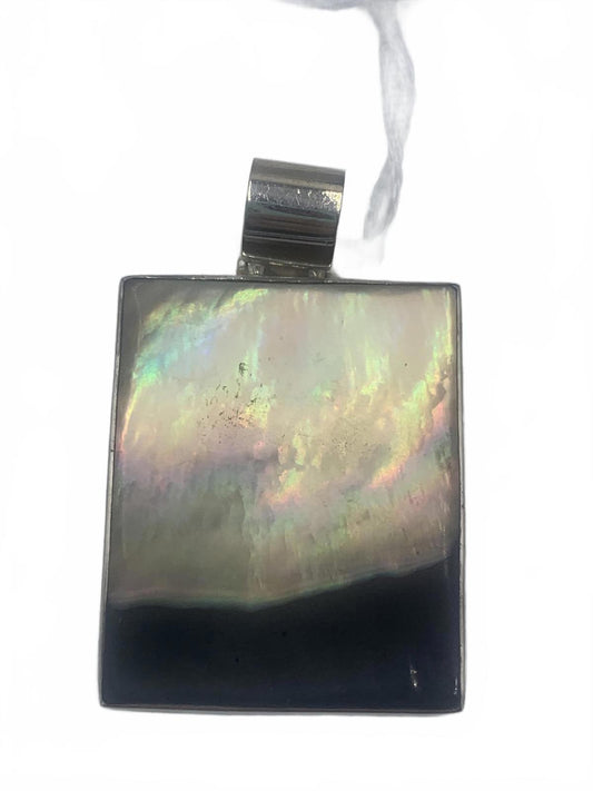 KL Sterling Silver Framed MOP/Abalone/Shell Panel 1.5" Fine Pendant