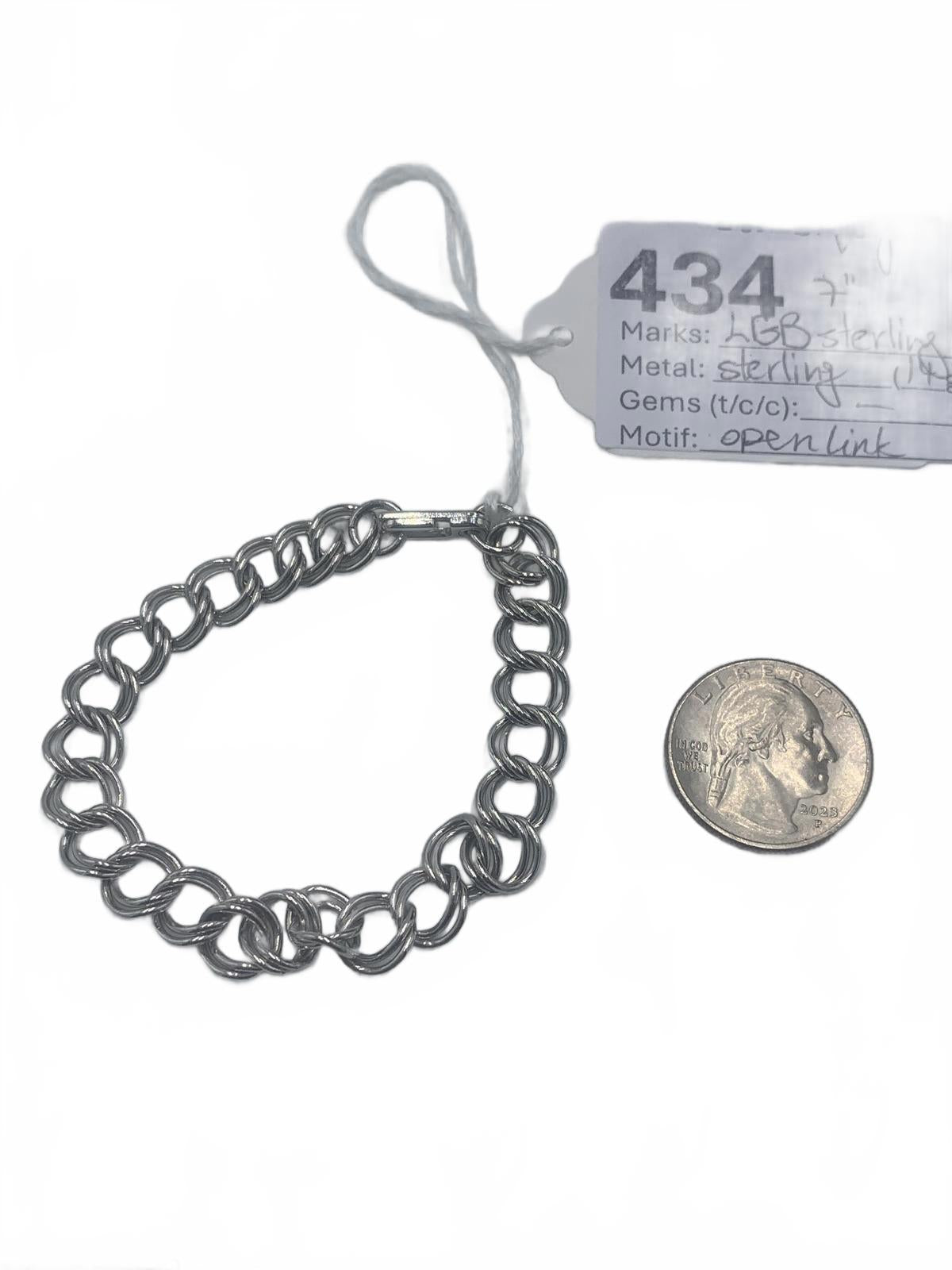 Balfour Sterling Sterling Silver Open/Double Link 7" Fine Scissor Clasp Bracelet