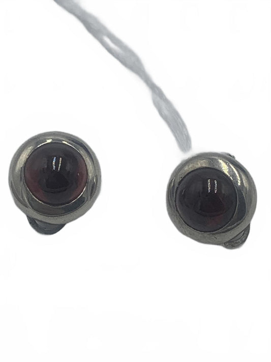 925 Sterling Silver Garnet Cabuchon Bezel-Set 0.5" Fine Micro Clip-On Earrings