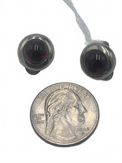 925 Sterling Silver Garnet Cabuchon Bezel-Set 0.5" Fine Micro Clip-On Earrings