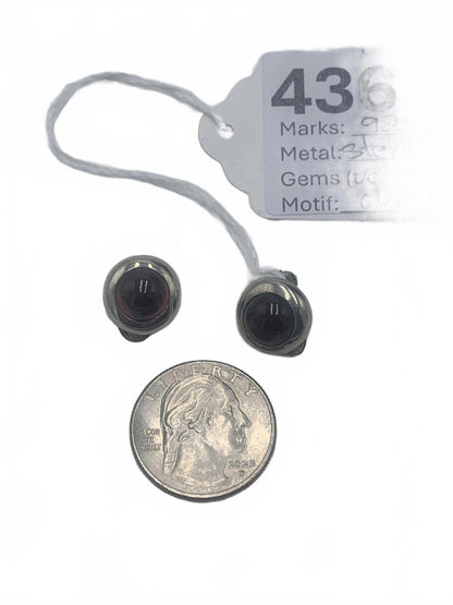 925 Sterling Silver Garnet Cabuchon Bezel-Set 0.5" Fine Micro Clip-On Earrings