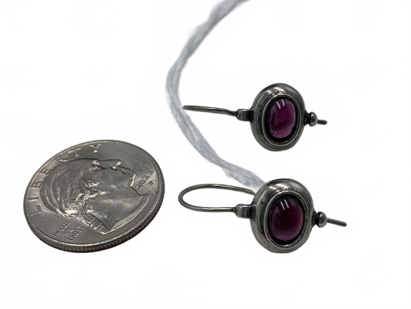 925 Sterling Silver 3.7g Garnet Cabuchon Teardrop 0.5" Locking Hook Earrings