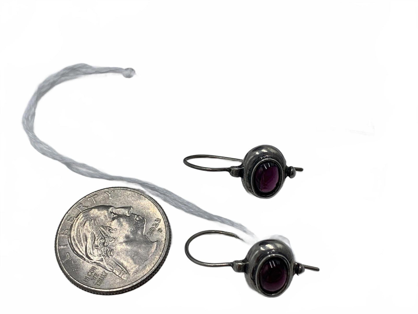 925 Sterling Silver 3.7g Garnet Cabuchon Teardrop 0.5" Locking Hook Earrings