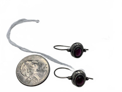 925 Sterling Silver 3.7g Garnet Cabuchon Teardrop 0.5" Locking Hook Earrings