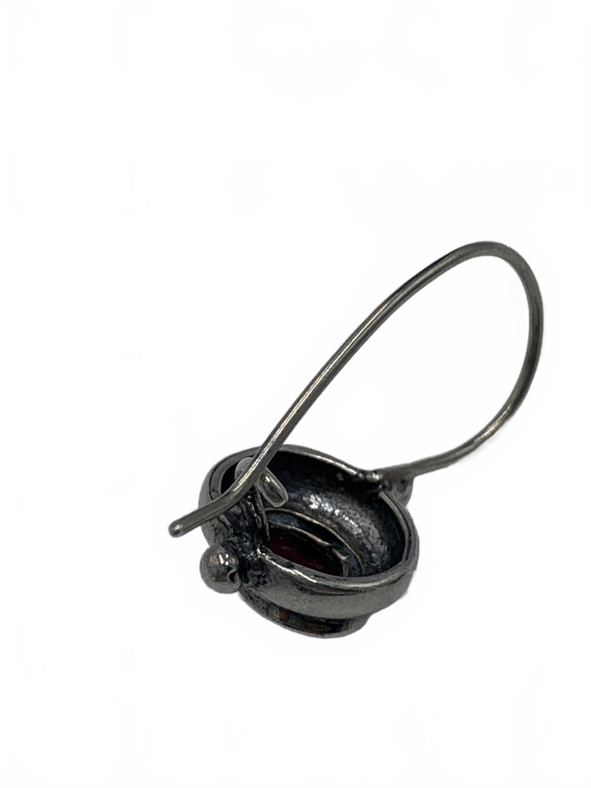 925 Sterling Silver 3.7g Garnet Cabuchon Teardrop 0.5" Locking Hook Earrings