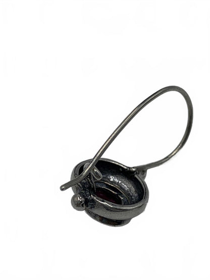 925 Sterling Silver 3.7g Garnet Cabuchon Teardrop 0.5" Locking Hook Earrings