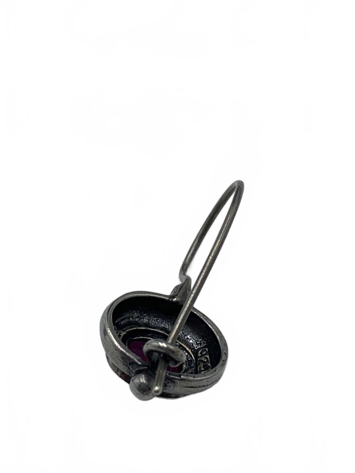 925 Sterling Silver 3.7g Garnet Cabuchon Teardrop 0.5" Locking Hook Earrings