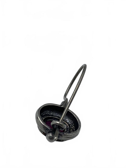 925 Sterling Silver 3.7g Garnet Cabuchon Teardrop 0.5" Locking Hook Earrings