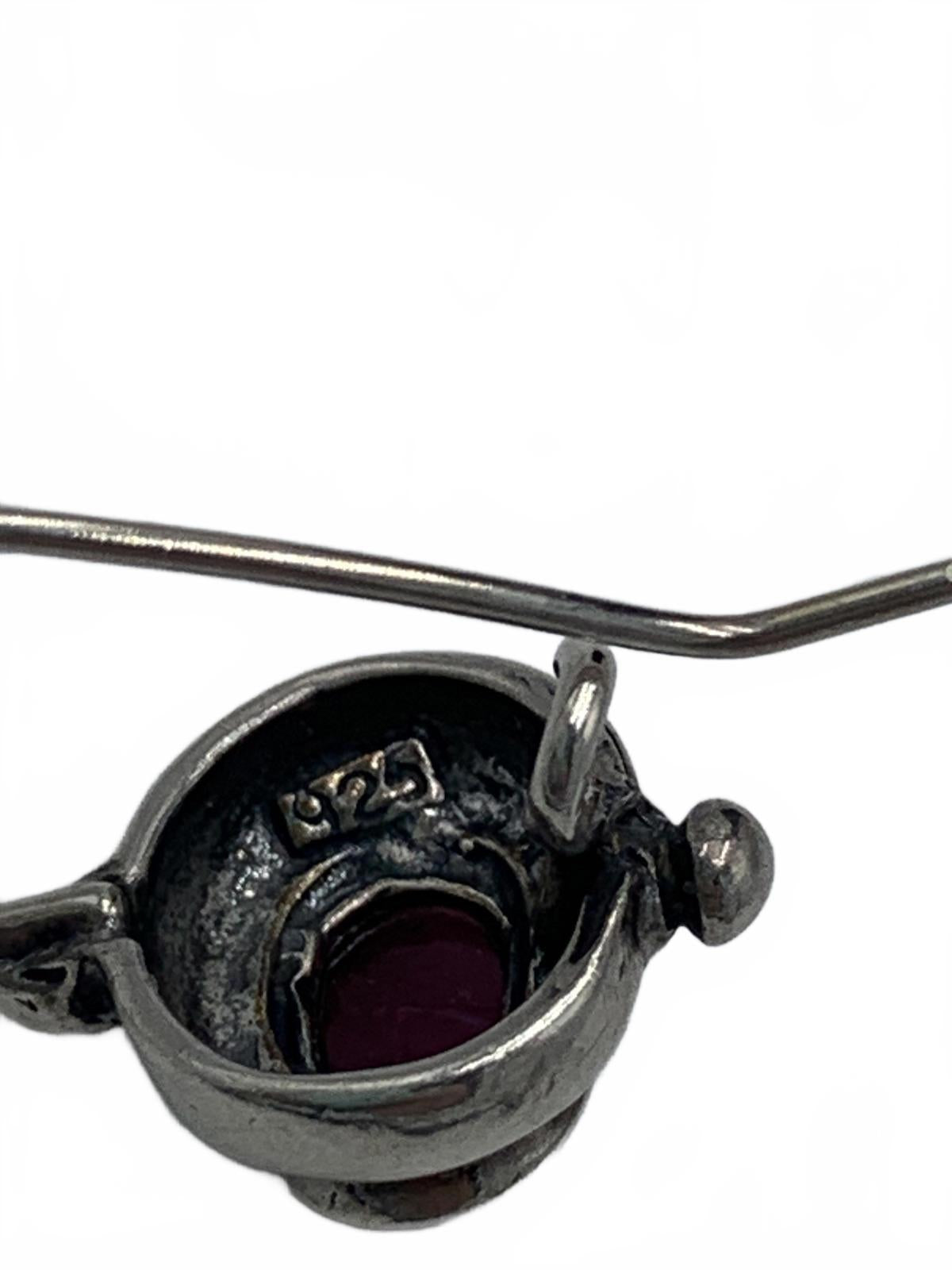 925 Sterling Silver 3.7g Garnet Cabuchon Teardrop 0.5" Locking Hook Earrings