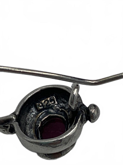 925 Sterling Silver 3.7g Garnet Cabuchon Teardrop 0.5" Locking Hook Earrings