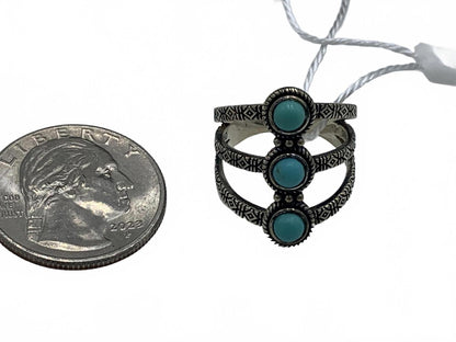 Felicia Design "FD" Sterling Silver 4.9g Turquoise Native/Engraved 5.5 Ring