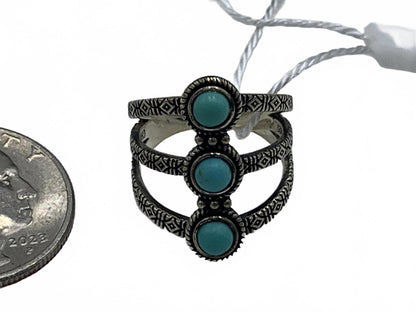 Felicia Design "FD" Sterling Silver 4.9g Turquoise Native/Engraved 5.5 Ring