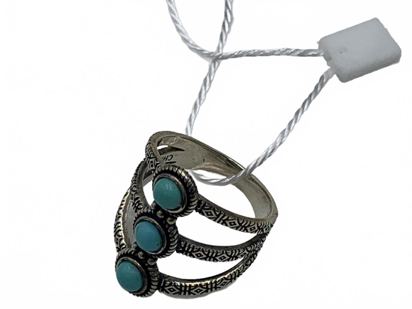 Felicia Design "FD" Sterling Silver 4.9g Turquoise Native/Engraved 5.5 Ring